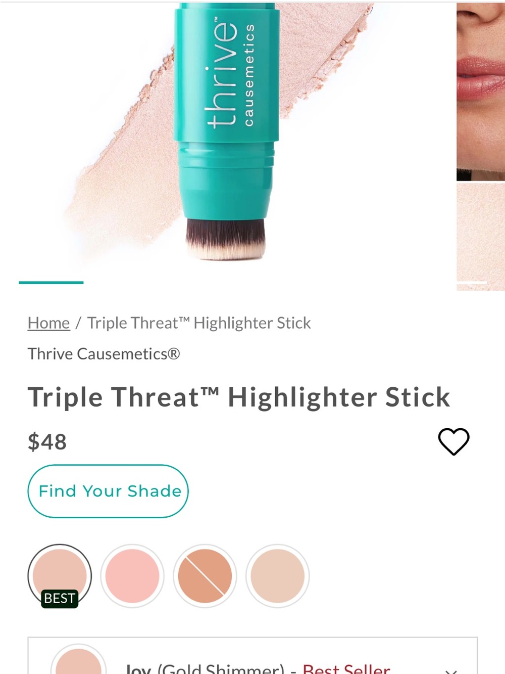 thrive causemetics Triple Threat Highlighter Stick - Joy Gold Shimmer